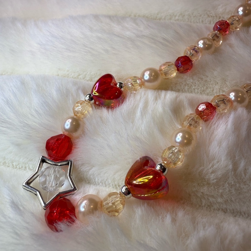 Y2K glam heart+star necklace red